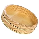 FUNOMOCYA Cuenco de Madera Japonesa para Arroz con Borde Dorado Bandeja Tradicional Hangiri para Mezclar Arroz y Presentar Sashimi Eventos y Reuniones Familiares