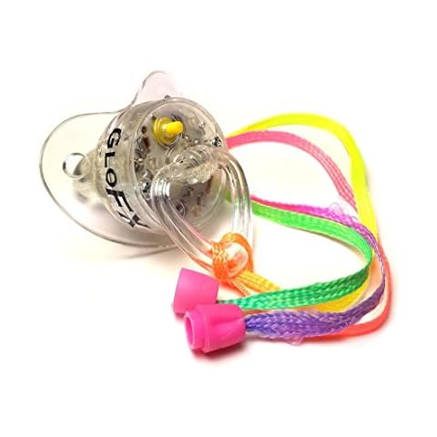 Glofx Soft Led Pacifier - 1 Pack - EDM Rave Binkie led Light Up Toy Necklace - Glowing Flashing RGB Style - 4 Colors Blinky Cover