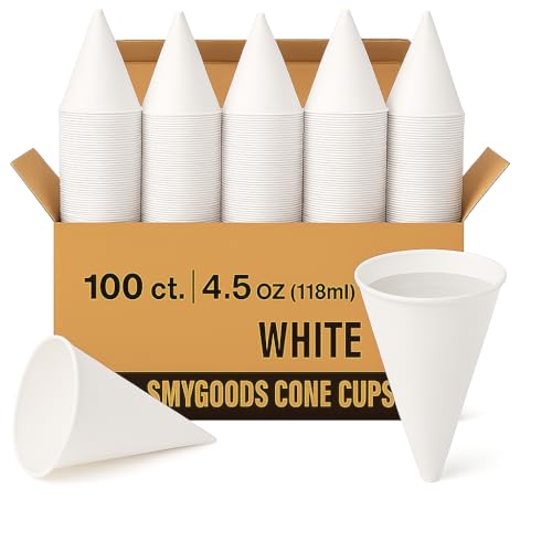 Smygoods Disposable White Paper Cone Cups (Pack of 100-4.5 oz)...