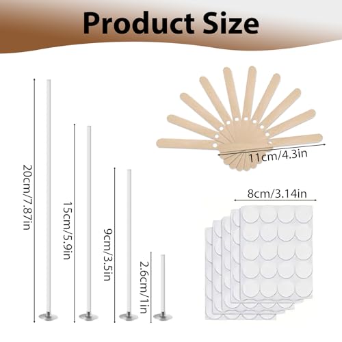 200 Pcs Natural Candle Wicks, 100 Pcs Candle Wicks Stickers, 10 Pcs Wooden Stick Wax Core Fixer for Soy Beeswax Candle Making & Candle DIY Arts Crafts — view 2