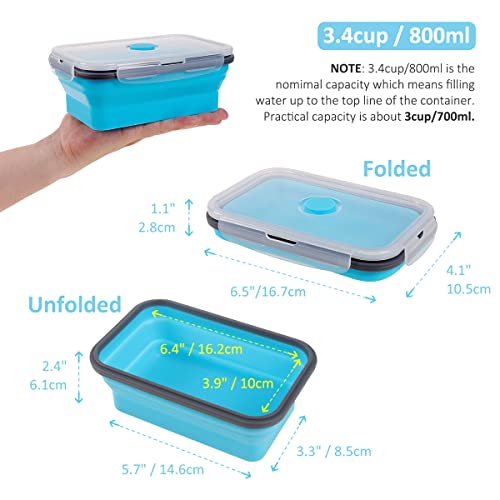 Annaklin Collapsible Food Storage Containers With Airtight Lid & Vent Valve, 27 Oz, Kitchen Stacking Silicone Collapsible Meal Prep Container Set For Leftover, Microwave Freezer Safe, Blue, Set Of 4 #TOP4