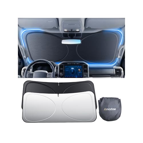 Amadaw Windshield Sun Shade for Sedans, SUVs & Trucks, Fit for Chrysler, Ford, Lexus & More | Multi-Layer UV Block & Heat Insulation | Keeps Car Cool & Protects Interior, Easy Storage with Bag