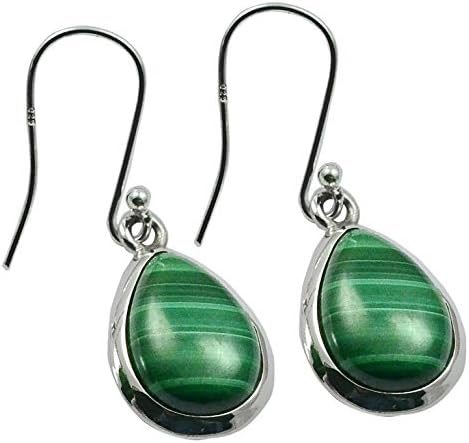 Silver Palace 925 Sterling Silver Natural Malachite Teardrop Gemstone Earring For Womens