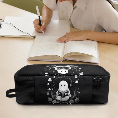 Image of Cute Ghost Kids Pencil Case for Boys Girls Halloween Pencil Pouch for 3-16 Years Children Pencil Bag for Students Teenagers Pencil Box with Pen Slot Pencil Container Cion Purse,Black