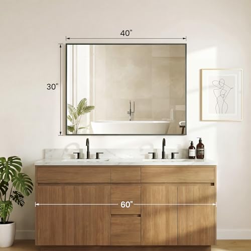 Image of NEWBULIG 30 inch x 40 inch Black Rectangle Bathroom Mirrors for Wall, Morden Wall Mirror with Metal Frame, Tempered Glass, Vanity Mirror for Over Sink, Entryway, Living Room, Anti-Rust