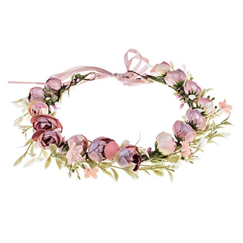 Floral Fall Camellia Flower Crown Rose Headpiece Wedding Bridal Flower Girl Halo Maternity Photo Props FL-03 (Pink)