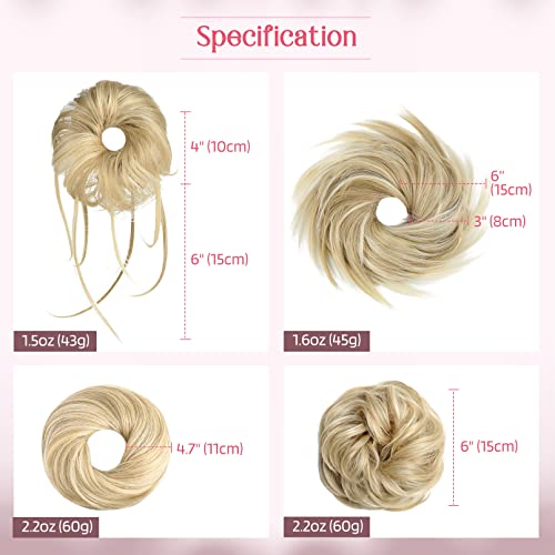 Hoojih Messy Bun Hair Pieces, 4 Pieces Messy Bun Straight Bun Hair Pieces For Women Wavy Tousled Updo Short Ponytail Hair Extensions Hair Scrunchies Large Bun With Elastic Band - Silver Gray #TOP4