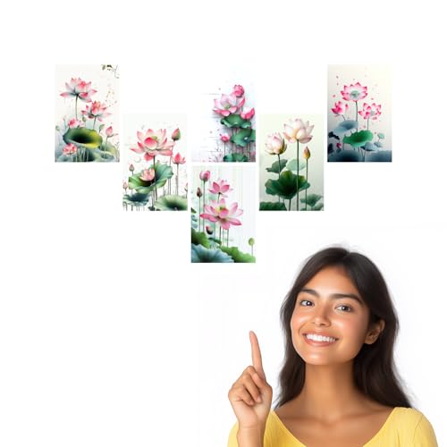 Image of SiddArtify Lotus Flower Wall Art Prints Set - Botanical Poster Decor for Living Room Bedroom Office - Set of 2-4x6 Inch - Board (Pack of 6) - Sticker (Pack of 6)