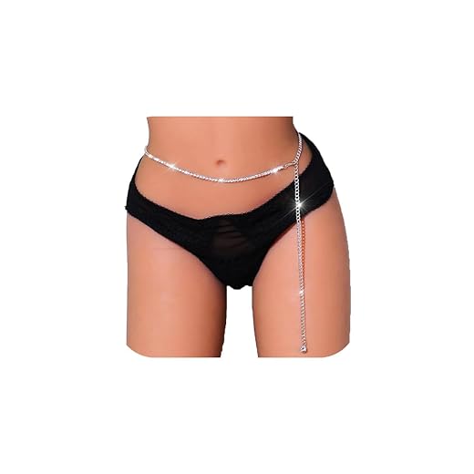 Sliver Rhinestone Waist Crystal Waist Chain with Pendant Abdominal Chain Thin Minimalist Body Chain for Women Beach Rave