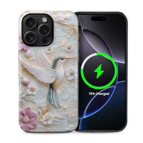 Case for iPhone 15 Pro Max [Compatible with MagSafe], Matte Soft Silicone + Hard PC Anti-Scratch Shockproof Protective 2-in-1 Case for Women Men - Hummingbird Floral by Generic - Used condition - US$11.88