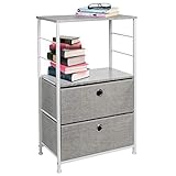 Sorbus Nightstand 2-Drawer Shelf Storage - Bedside Furniture & Accent End Table Chest for Home, Bedroom, Office, College Dorm, Steel Frame, Wood Top, Easy Pull Fabric Bins (Gray)