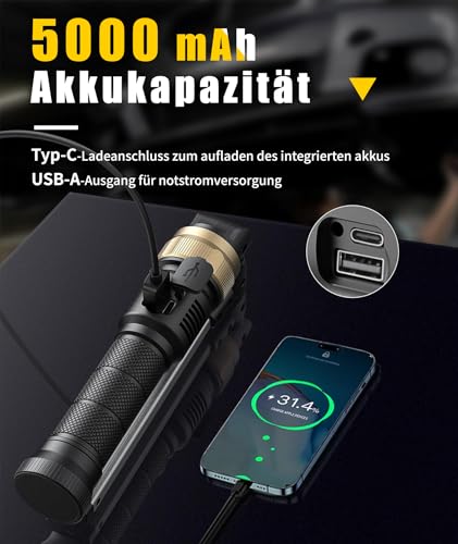 HOTLIGH Werkstattlampe – 5000 mAh Arbeitsleuchte LED Akku mit um 360° drehbarem, faltbarem Design, 1200 Lumen LED Werkstattlampe, 3 Leuchtmodi Inspektionslampe für Autoreparaturen/Notfälle, 1PC