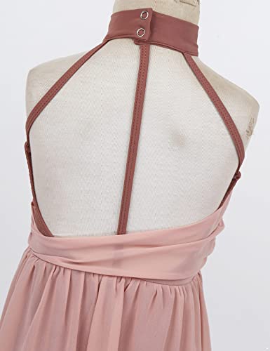 Xunzoo Kids Girls Lyrical Contemporary Dance Costume Dress Ballet Dance Dress Mesh Color Block Leotard Dusty Pink 12 Years #TOP4
