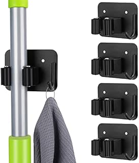 AirCover Mop and Broom Holder Wall Mounted. Non-slip Stainless Steel Broom Gripper Mop Hanger Brush Holder Hook Self Adhesive. Organization and Storage for Home Garden Garage Kitchen Laundry Room
