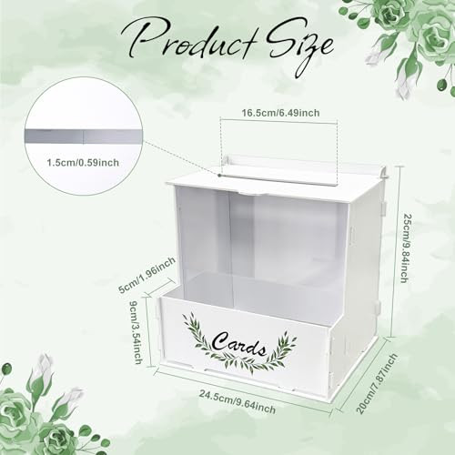 OurWarm Wooden Wedding Card Box with Acrylic Board & Flower Trough, White Gift Card Box for Wedding, Envelope Boxes for Gifts Bridal Shower Decorations Party Reception Anniversary Baby Shower