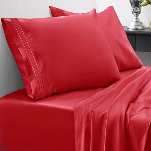 Queen Size Bed Sheets – Breathable Luxury Sheets with Full Elastic & Secure Corner Straps Built In – 1800 Supreme Collection Extra Soft Deep Pocket Bedding Set, Sheet Set, Queen, Red