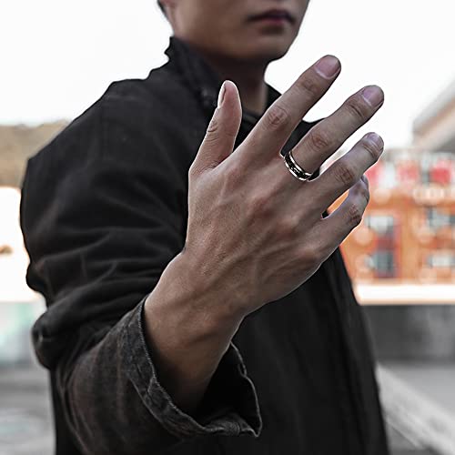 Lolias 8Pcs Black Fidget Rings For Anxiety Relief Spinning Rings Cool Chain Fidget Rings Trendy Band Rings For Casual To Formal Black Rings For Men Father's Day,Silver,Size 10 #TOP1