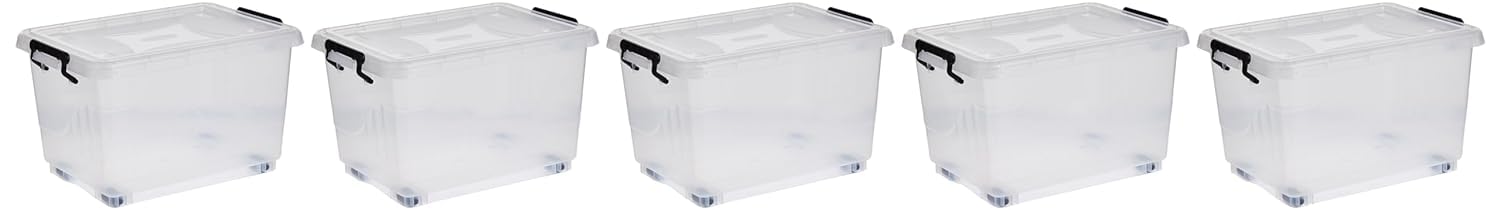 Cosmoplast 22L Clear Plastic Storage Box with Wheels & Lockable Lid Set of 6