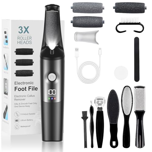 PKBD Lima Eléctrica Pies Pedicura Eléctrica Profesional, Herramientas de Cuidado de Pies y Kits de Accesorios, 3 Velocidades, Impermeable, Larga Vida de la Batería, Lijado Profesional Foot File,Negro