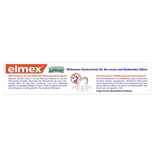 Dentifrice Elmex Junior au fluorure d'amines pack de 6 tubes de 75 ml