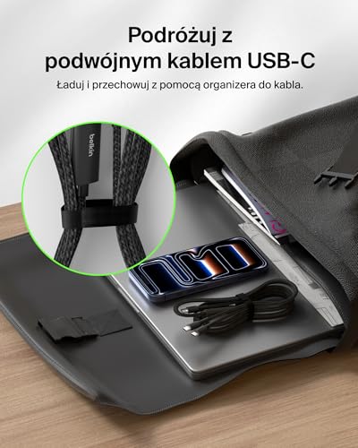 Belkin BoostCharge Pro Kabel Ładujący USB-C na USB-C 2 w 1 140 W, Podwójny Kabel w Oplocie do Szybkiego Ładowania z Funkcją Współdzielenia Mocy do MacBooka, iPhone’a, iPada, Samsunga, Pixela – Czarny