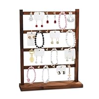 MHYMX Earring Display Stand Wooden Jewellery Display Stand 4 Tier Earring Storage Holder with 24 Hooks Jewellery Orgnisers with Tray for Earings Rings Necklaces Bracelets Keychains