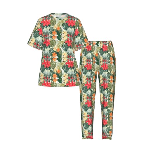 Pyjama à manches courtes femme vêtement de nuit doux hibiscus - 5