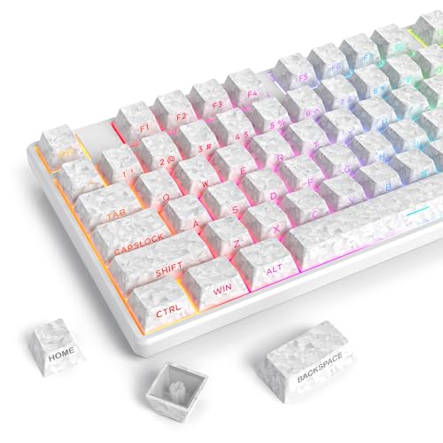 Image of PBT White Keycaps, Cherry Profile Carbon Fiber-Look Keycaps Set, 137 Keys Side Printed Custom Key caps for MX Switches Mechanical Keyboard
