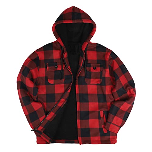 Yasumond Sherpa Lined Hoodie Mens Flannel Buffalo Plaid Heavyweight Warm Zipper Sweatshirts #TOP7