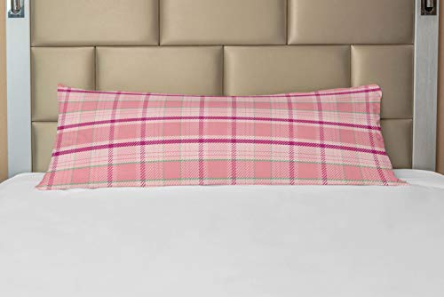 Ambesonne Pink Body Pillow Case Cover With Zipper, Tartan Plaid Pattern With Squares In Magenta Pistachio Green Colors, Decorative Accent Long Pillowcase, 21" X 54", Pink #TOP27
