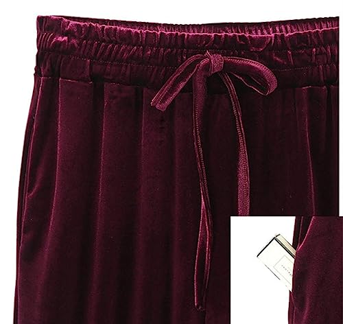 ebossy Women's Casual Elastic Waist Relaxed Fit Wide-Leg Pleated Palazzo Slacks Velvet Pants3