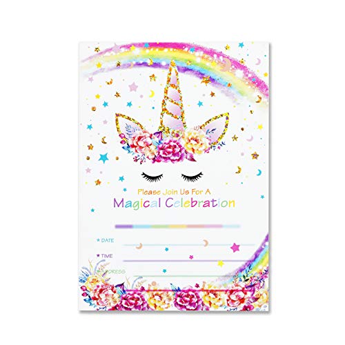 24pcs Unicorn Invitations with 24 Envelopes, Rainbow Glitter Unicorn Birthday Party Invitation Cards for Kids Birthday Baby Shower Unicorn Party Supplies Double Sided - Thumbnail 4