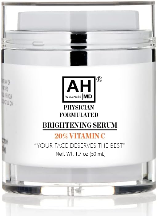 AHWellnessMD Vitamin C Face Serum w/Hyaluronic Acid - Anti Aging Serum, Vitamin E, Aloe – Brightening Serum for Sensitive Skin, Dark Spots, Uneven Skin Tone, Eye Area, Fine Lines & Wrinkles, 1.7oz