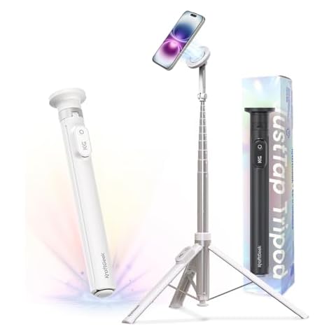 KraftGeek 66'' Magnetic Phone Tripod for iPhone MagSafe – Automatic Selfie Stick with Remote, Portable Tripod Stand for Video Recording, Travel, Vlogging (White) Cover