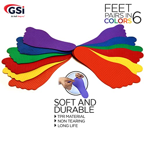 gsi feet spot markers set of 6 pairs non-toxic non-slip in assorted colours for kids education and learning