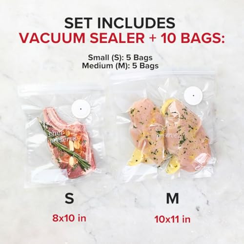 Chef Preserve Compact Vacuum Sealer for Food (Vacuum Sealer Machine + 10 Reusable Vacuum Bags) Powerful Handheld Vacuum Sealer Machine, Seal Meal Saver, Portable Food Sealer #3