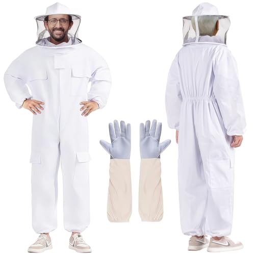 Professional Bee Suits for Men Women Sting Proof with Round Veil, Sting-Proof Full Body Protection Beekeeping Suit with Glove, Safety Ventilated Bee Keeper Suit(Beekeeper Gear)