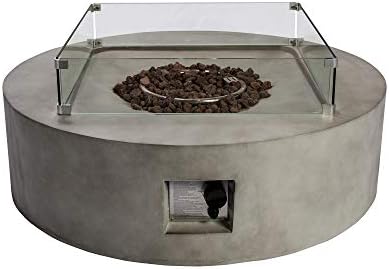 Peaktop HF42408AA Round 50,000 BTU Concrete Look Propane Gas Fire Pit Table for Outdoor Patio Garden Backyard Decking with PVC Cover, Spark Screen, Lava Rock, 42" x 42", Light Gray