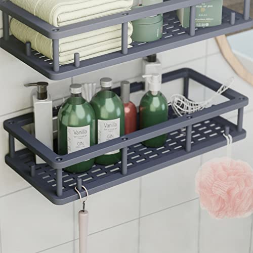 Beautail Étagère de douche adhésive pour salle de bain, panier de rangement mural antirouille, sans perçage, nouvelle version en plastique pour toilettes, salle de bain, dortoir et cuisine, gris foncé Cover