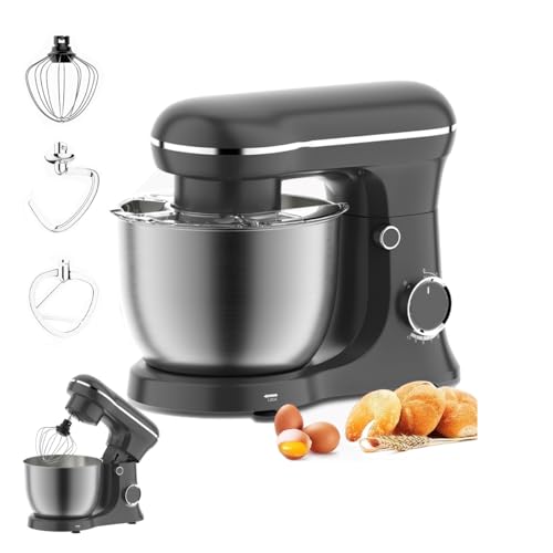 Robot pastelero, robot de cocina multifunción, potencia 1500 W, 5 L, cabeza inclinable, cuenco de acero inoxidable, batidor, amasador, batidor, batidor, batidor, batidor, cortador de verduras