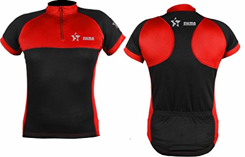 Sikma Mens Cycling Half Sleeve Jersey Bike Top Cycling Shirt Racing Outdoor (Black/Red, Medium)