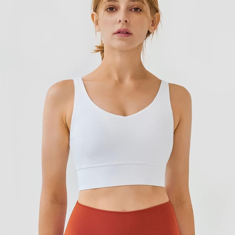 Vista 4 de Miaozhun Brasier deportivo largo con cuello en V para mujer, espalda en U, sin varillas, acolchado, para entrenamiento y yoga