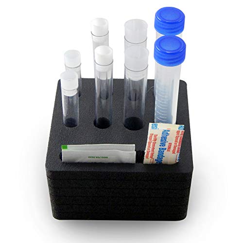 Polar Whale Personal Travel Test Tube Holder Rack Black Foam Lab Storage Organizer Compact Stand Transport Holds 8 Tubes Fits Up To 11Mm 13Mm 15Mm 17Mm Diameter #TOP18