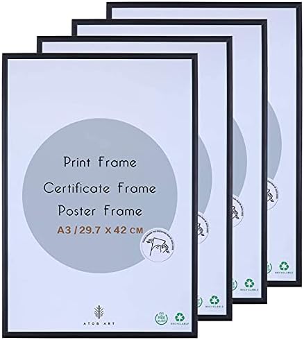 A3 Aluminum Photo Picture Frame - 29.7 x 42 CM Black Metal Certificate Frames with Perspex Glass for Wall Display Horizontally or Vertically in Living Room Bedroom Gallery, Set of 4