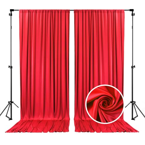 Image of 10 x 7 Feet Red Backdrop Curtain for Partie, Background Curtains for Photoshoot, Birthday, Wedding, Halloween, Thanksgiving, Christmas, New Year Party Decorations 5Ft x 7Ft, 2 Panels