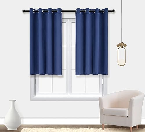 PI Blackout Bedroom Curtains,Thermal Insulated Ring Top Window Treatment,Room Darkening Drapes for Living Room/Bedroom/Kitchen 1 Panel (Navy, W52XL54)