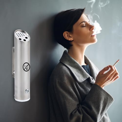 TAZZOR Wandaschenbecher für draußen, Ø9x40cm, Edelstahl, Wasserdicht, Winddicht, Wetterfest, Aschenbecher Wandmontage, Runde Aschenbecher Wand, Aschenbecher für draußen Wandmontage