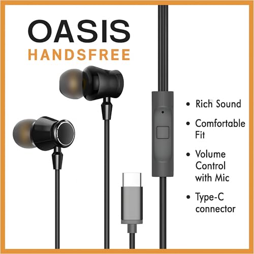 Image of Oasis' Type-C Wired Earphones with HD Mic, Deep Bass & Volume Control- Black
