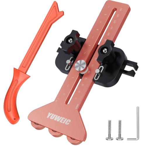 YUWEIC Thin Rip Jig Table Saw Jig Guide with 3 Pulleys Anti-Kickback & Push Stick for Precision Narrow Cuts, Fit for 3/8“ x 3/4” U/T Slot and 1/4“ x 3/8” T Slot, Table Saw Accessory for Woodworking