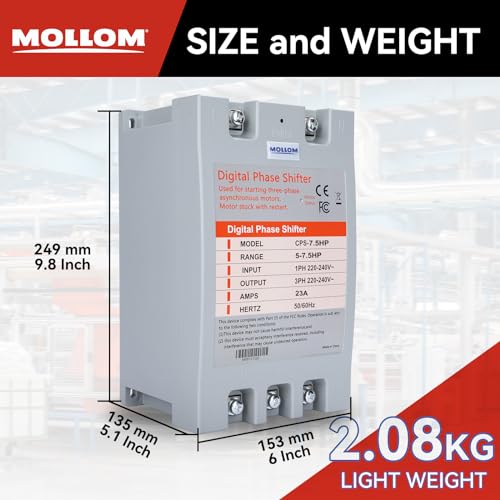 MOLLOM 3 Phase Converter, Digital Phase Shift 5.5KW 7.5HP 23Amps 220-240V, Single to Three Phase Converter for 3PH Motors, Automatic Restart to Protect Motor from Blocking - Thumbnail 2